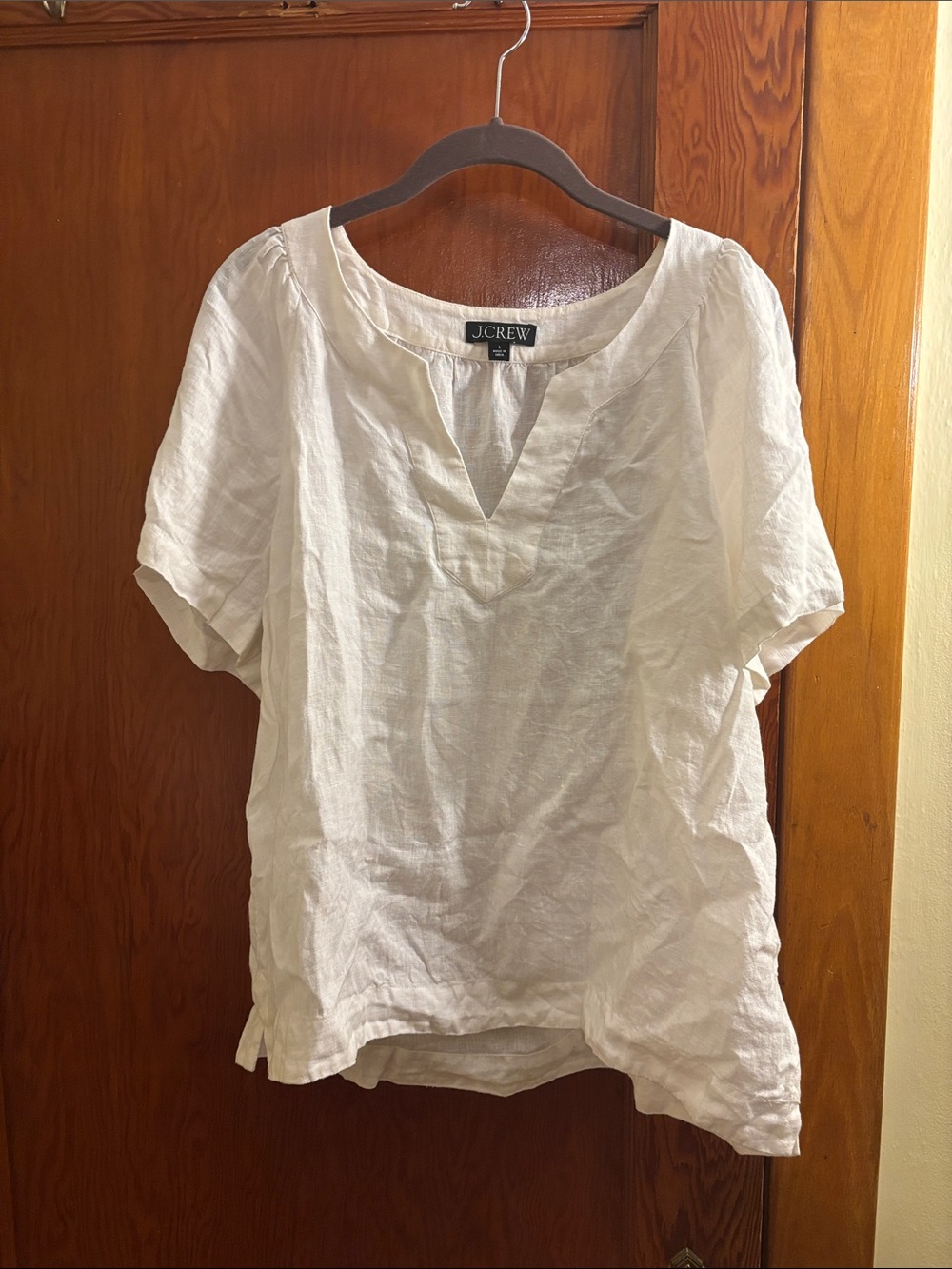 J. Crew Cream Linen Split-Neck Short Sleeve Tunic